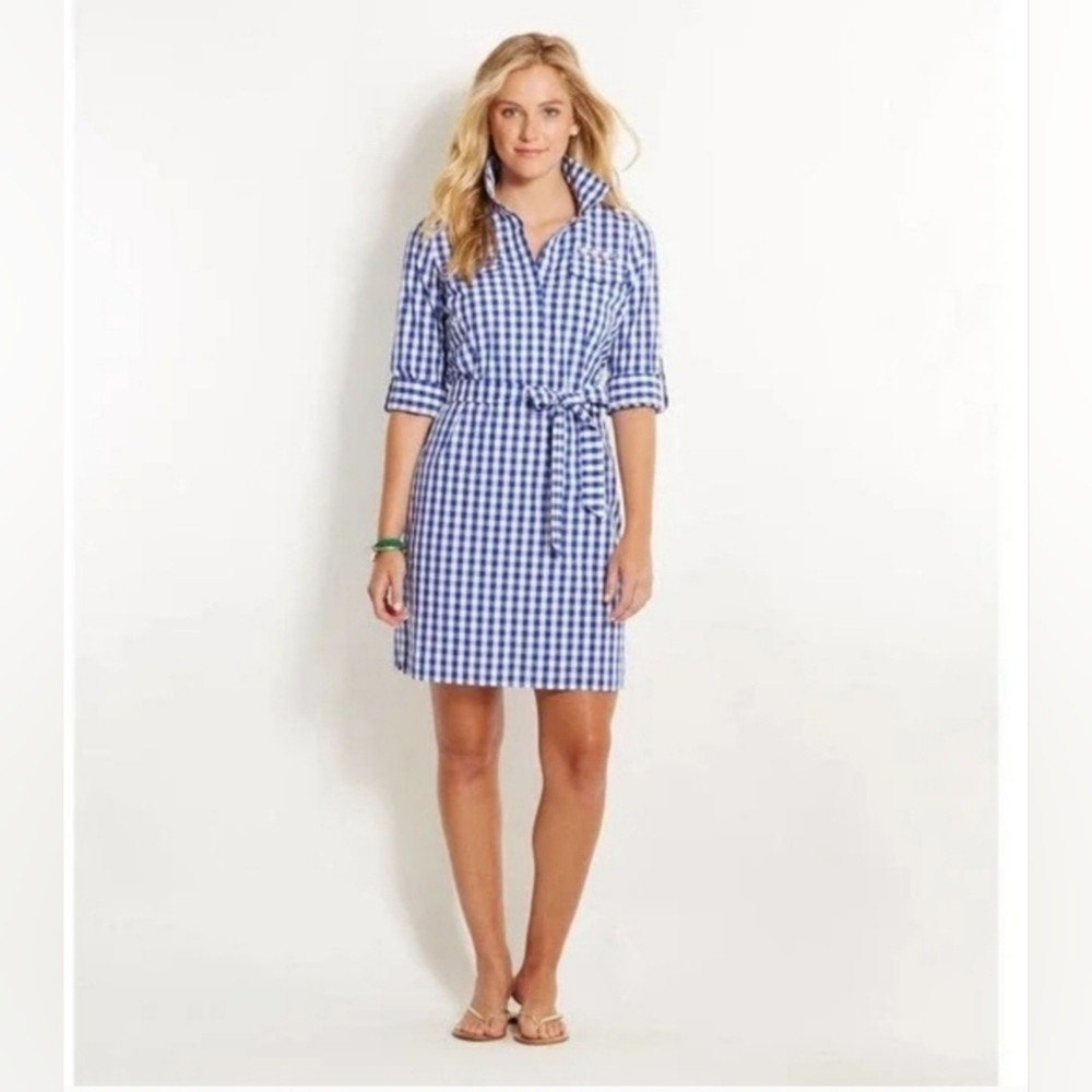 Vineyard Vines poplin 3/4 sleeve shirtdress sz 00 preppy coastal gingham